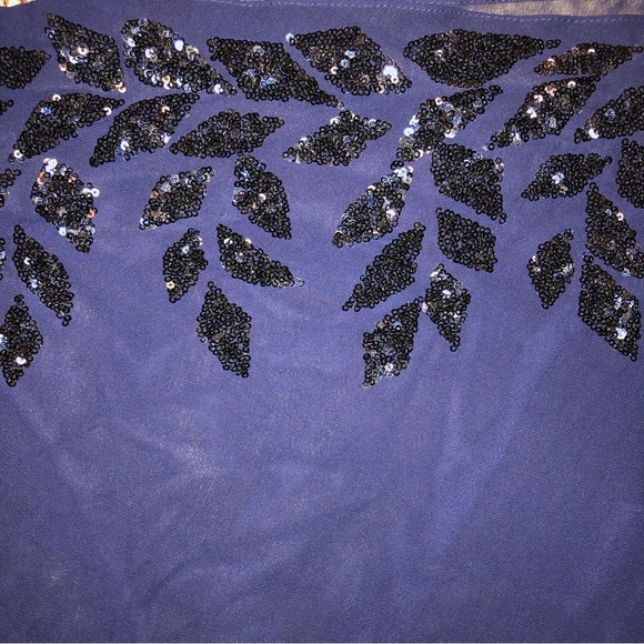 NWT XScape Chiffon Overlay Beaded Sleeve Cocktail Dress Size 16 Navy - Picture 9 of 11